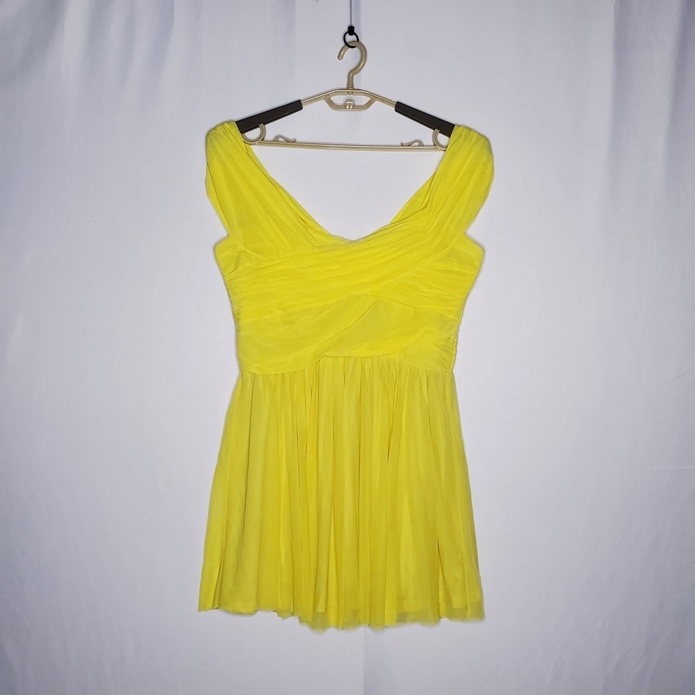 Topshop Dress‎ 12 Yellow Drape Chiffon Fit Flare Mini Mesh Party Fairy Cocktail
